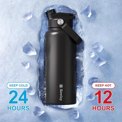 KEWIXY 32 oz Insulated Water Bottle, 2-in-1 Lid, Straw & Spout with Protected, Leak Proof, Keep Cold, Stainless Steel, Metal, Reusable, Handle, for Outdoor, Gym and School, 2 Lids, Blush Pink
