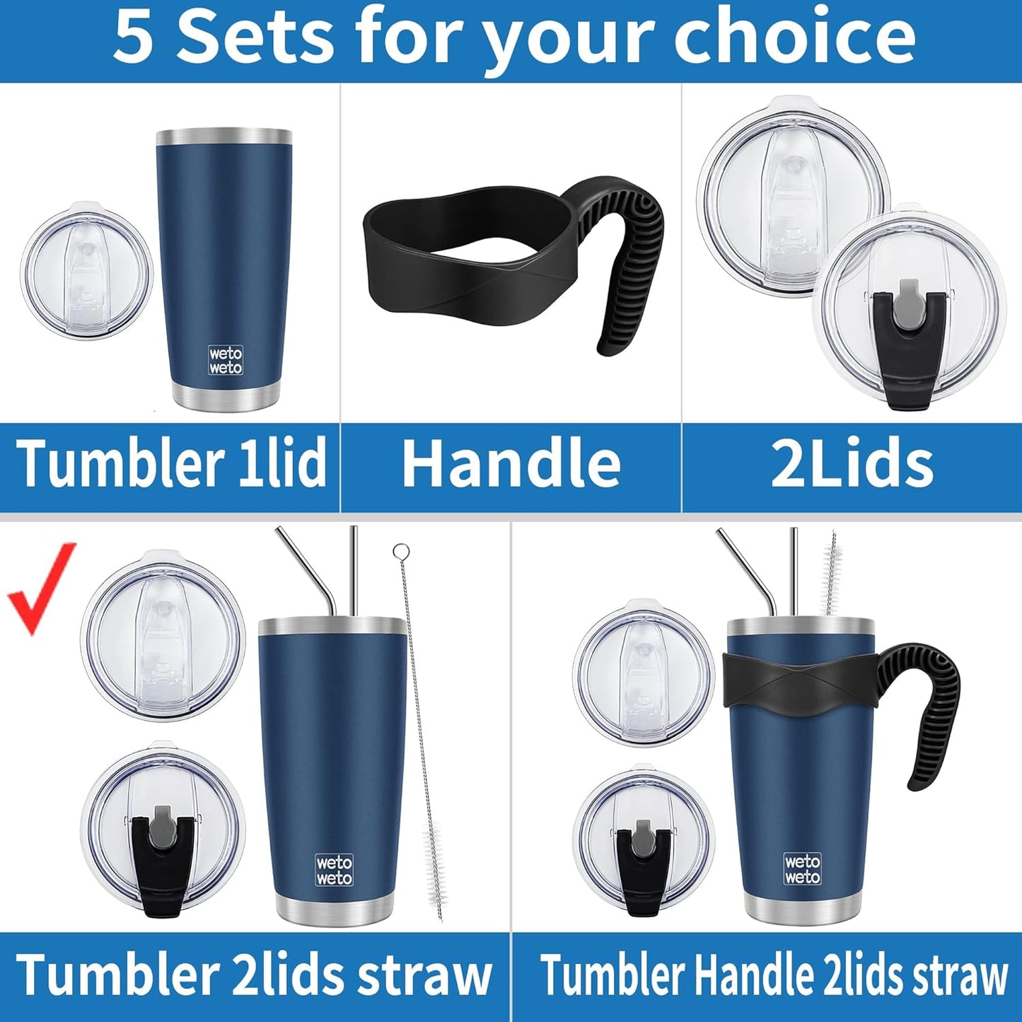 WETOWETO 20oz Tumbler, Stainless Steel Vacuum Insulated Coffee Travel Mug, Double Wall Powder Coated Insulated Coffee Mug Travel Mug with Lid Thermal Cup for Outdoor (Navy Blue, 1 Pack)