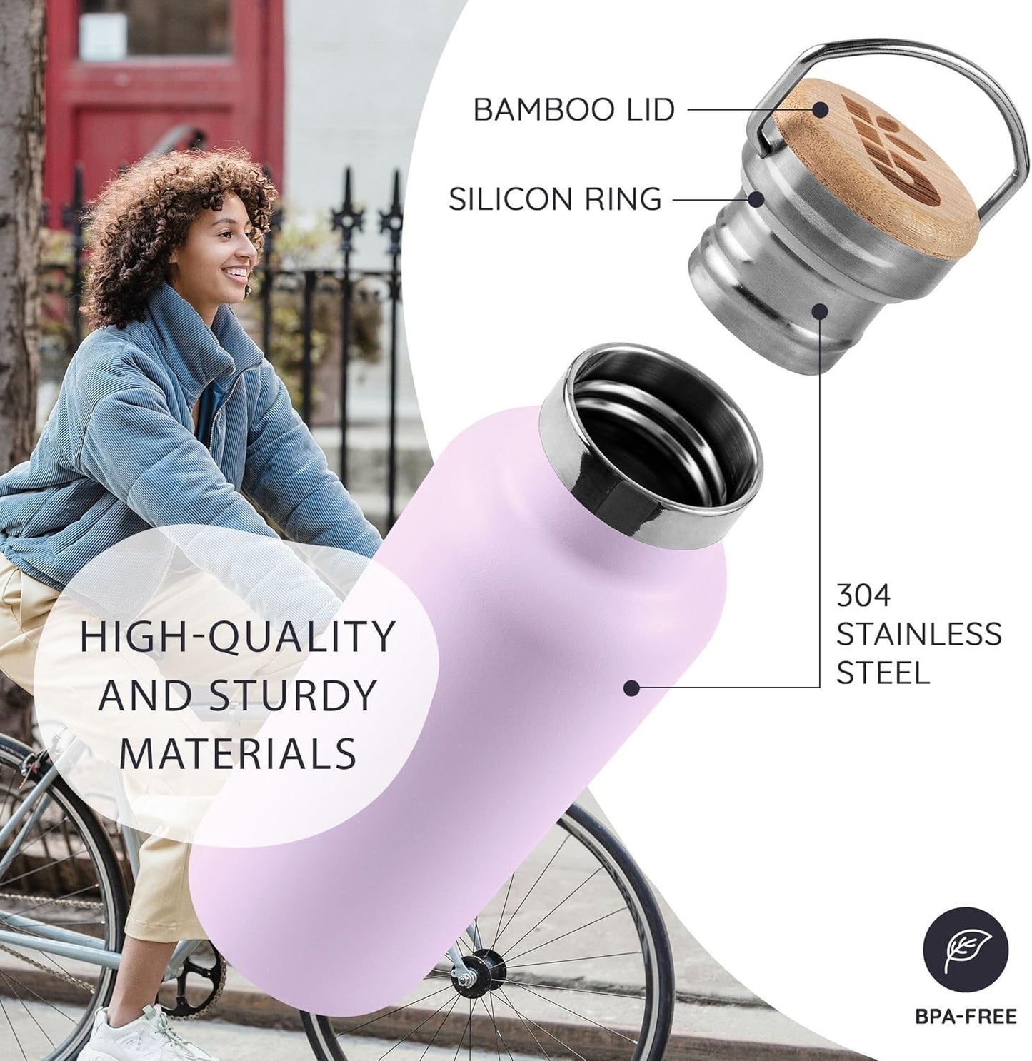 Bambaw 24 oz Stainless Steel Water Bottle, Insulated Metal Water Bottle Wide Mouth, Great for Hiking & Travel, With Handle Easy to Carry, Rust-Resistant & Durable (Aegean Blue)