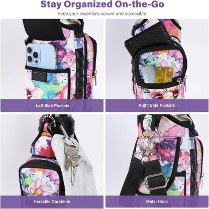 icolor Magnetic Gym Bag Water Bottle Carrier Holder with Phone Pockets & Shoulder Strap,Gym Magnetic Bag 5 Built-in Magnets Gym Accessories Organizer Sling Bottle Bag Pouch Sleeve