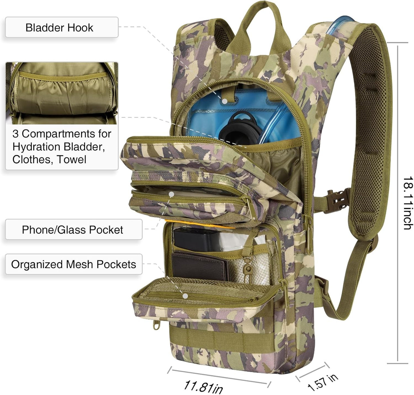 NOOLA Hydration Backpack with 3L TPU Water Bladder, Tactical Molle Water Backpack for Men Women, Hydration Pack for Hiking, Biking, Running and Climbing