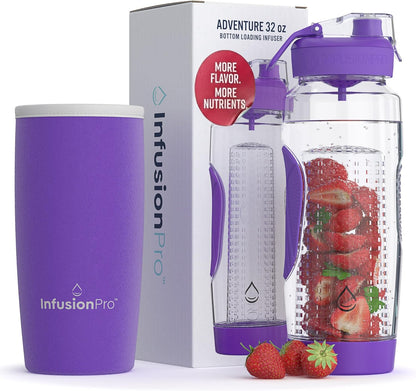 Infusion Pro 32 oz Fruit Infuser Water Bottle with Insulated Sleeve & 50 Recipe Fruit Infusion Water eBook : Bottom Loading, Large Water Infuser for More Flavor : Unique Gift Idea for Women