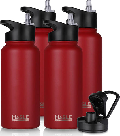 HASLE OUTFITTERS 32 oz Insulated Water Bottle Stainless Steel Double Walled Vacuum Sports Water Bottle with 2 Lids (Straw and Spout Lid) for Gym Camping Hiking(Black,1)