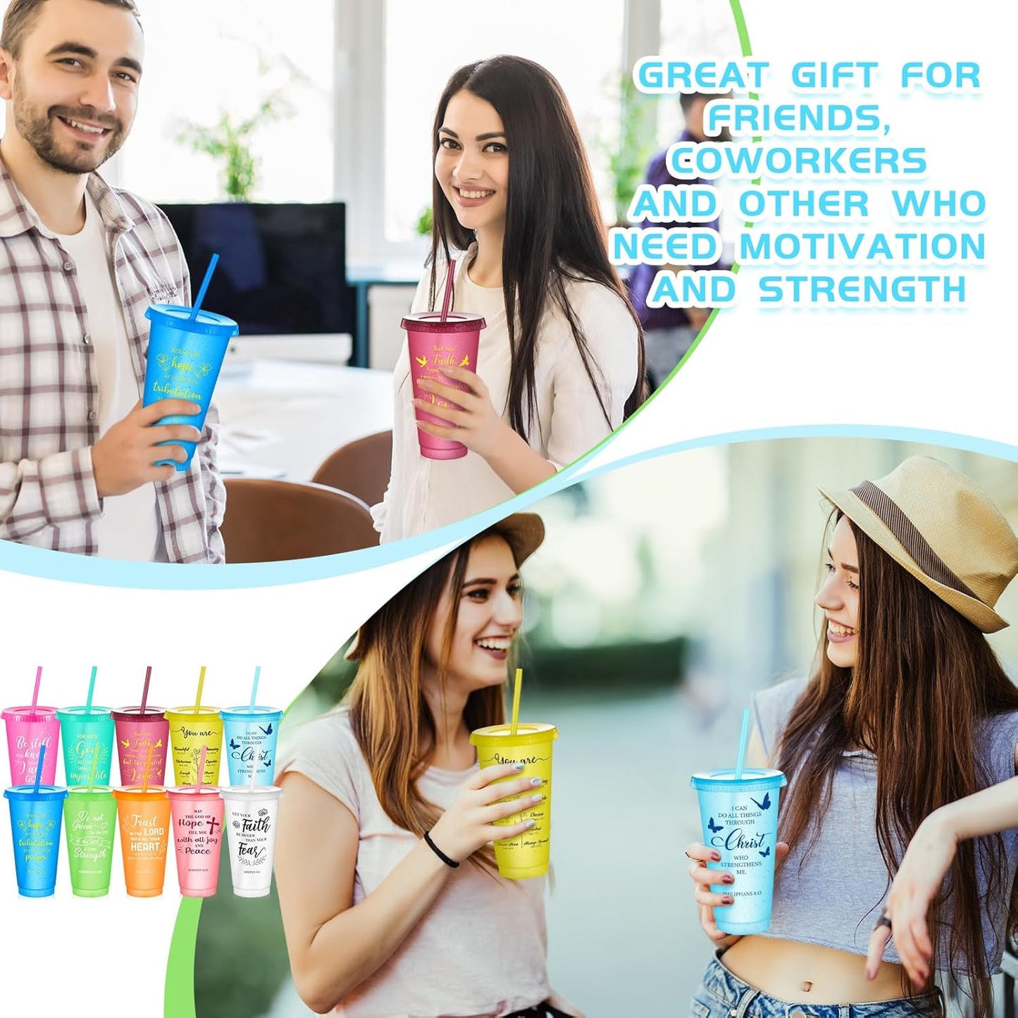 Uiifan 30 Pcs Christian Gifts Cups Bulk for Women, 24oz Bible Verse Christian Tumblers with Lids and Straw, Religious Church Gifts for Mother's Day (Fresh Color,Bible)