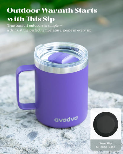12oz Insulated Coffee Mug with Lid – Includes Two Lids, Stainless Steel Coffee Travel Mug with Handle, Double Wall Vacuum Insulated Camping Mug for Home, Office & Outdoor, Navy Blue