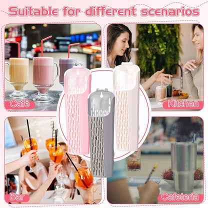 AceOrbit 3 Pack Plastic Straw Dispenser 11 Inch Straw Drying Rack Chopstick Box Plastic Drain Rack with Dust Cover for Kitchen Cabinet & Counter