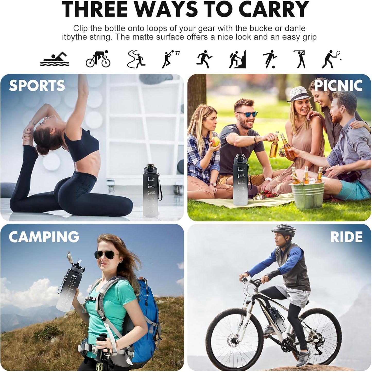 Water Bottle with Straw 1L,Boys Water Bottles with Straw 1 Litre,Waterbottle Leak-Proof Sports Water Bottle,Plastic Drinks Bottles Toxin Free，Bpa-Free (Cyan Black)