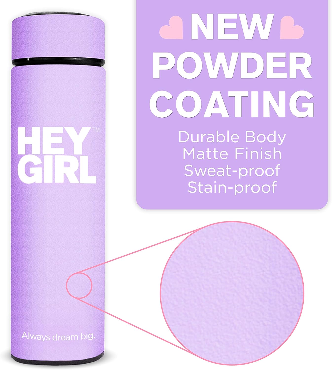 Hey Girl Tea Infuser Bottle 450ml - Insulated Stainless Steel Water Bottle - Tea Tumbler with Tea Diffuser - Portable Travel Mug for Loose Leaf Tea & Infused Water - Tea Lovers Gifts for Women (Pink)