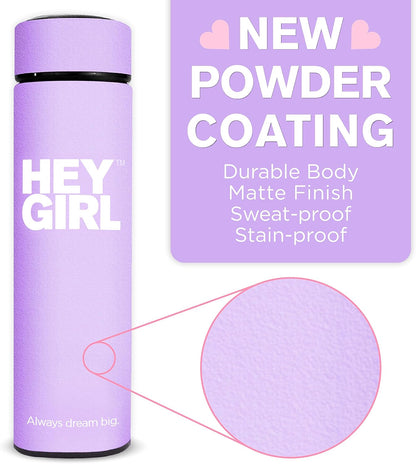 Hey Girl Tea Infuser Bottle 450ml - Insulated Stainless Steel Water Bottle - Tea Tumbler with Tea Diffuser - Portable Travel Mug for Loose Leaf Tea & Infused Water - Tea Lovers Gifts for Women (Pink)
