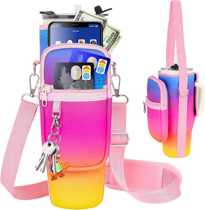 LEFOR·Z Water Bottle Carrier Bag with Phone Pocket Compatible with Stanley/Meoky 40 oz Tumbler with Handle,Water Bottle Holder Pouch with Adjustable Strap Compatible with Stanley Cup Accessories