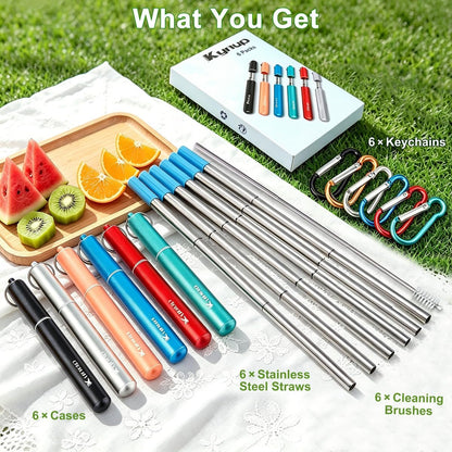 Kynup 4Packs Reusable Straws, Metal Straw with Silicon, Travel Drinking Straws with Case, Keychain, Cleaning Brushes, Silicon Pcs Perfect for Travel, Gifts (20 PCS) Blue-Black-Silver-Turquoise