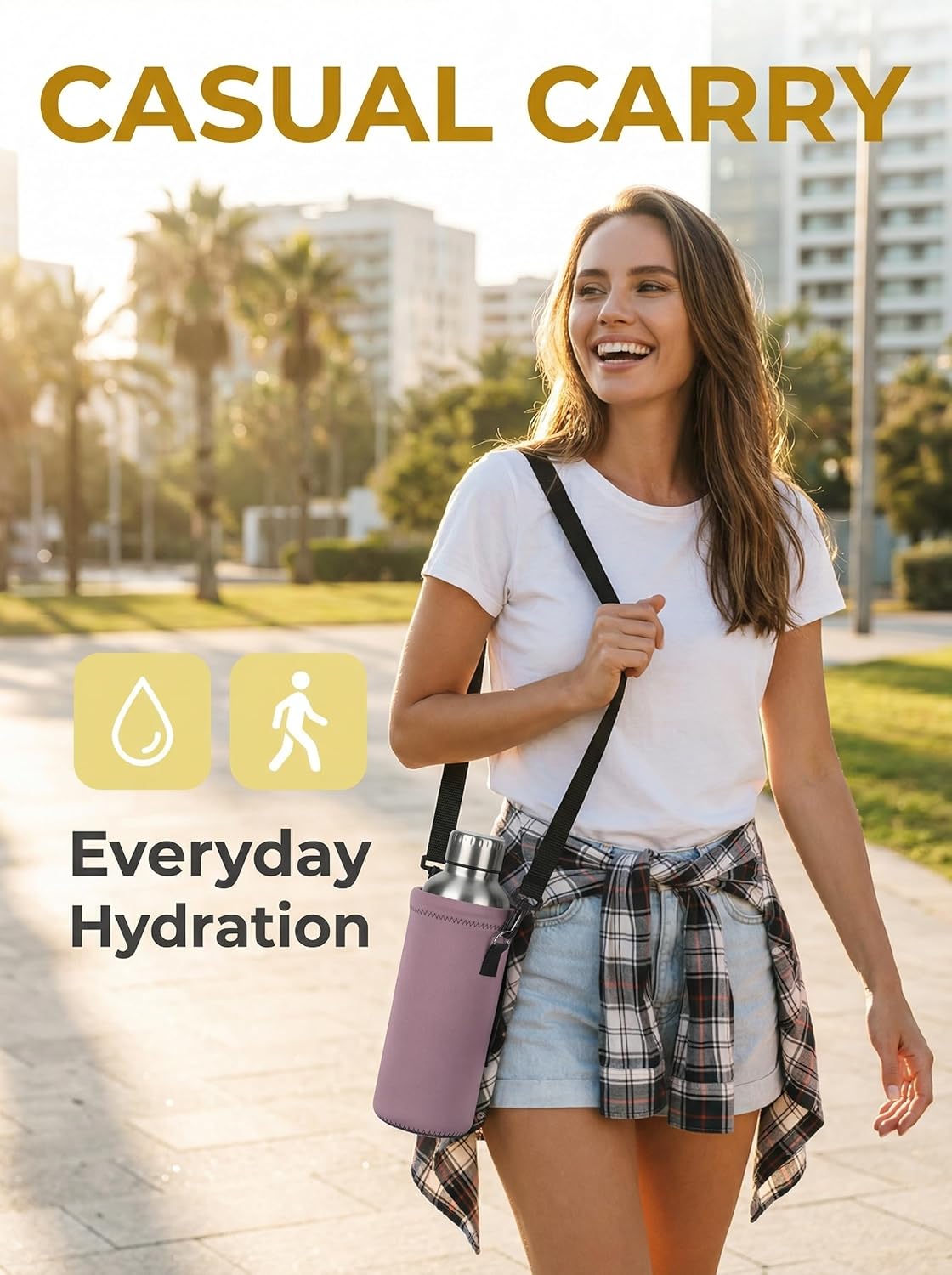 Neoprene 500ML/750ML/1000ML Water Bottle Bag Carrier, Portable Insulated Bottle Sling Holder Case Pouch with Adjustable Shoulder Strap for Men Women Walking Hiking Running