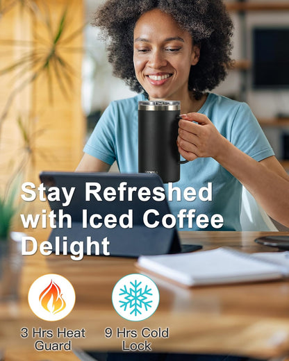 RAYMYLO Insulated Coffee Mug 12 oz, Double Wall Stainless Steel Coffee Mug with Lids, Leak-Proof & Detachable Slider Lid for Thorough Clean, Keeps Coffee Cold for 9 Hrs, Suitable for Camp Home Office