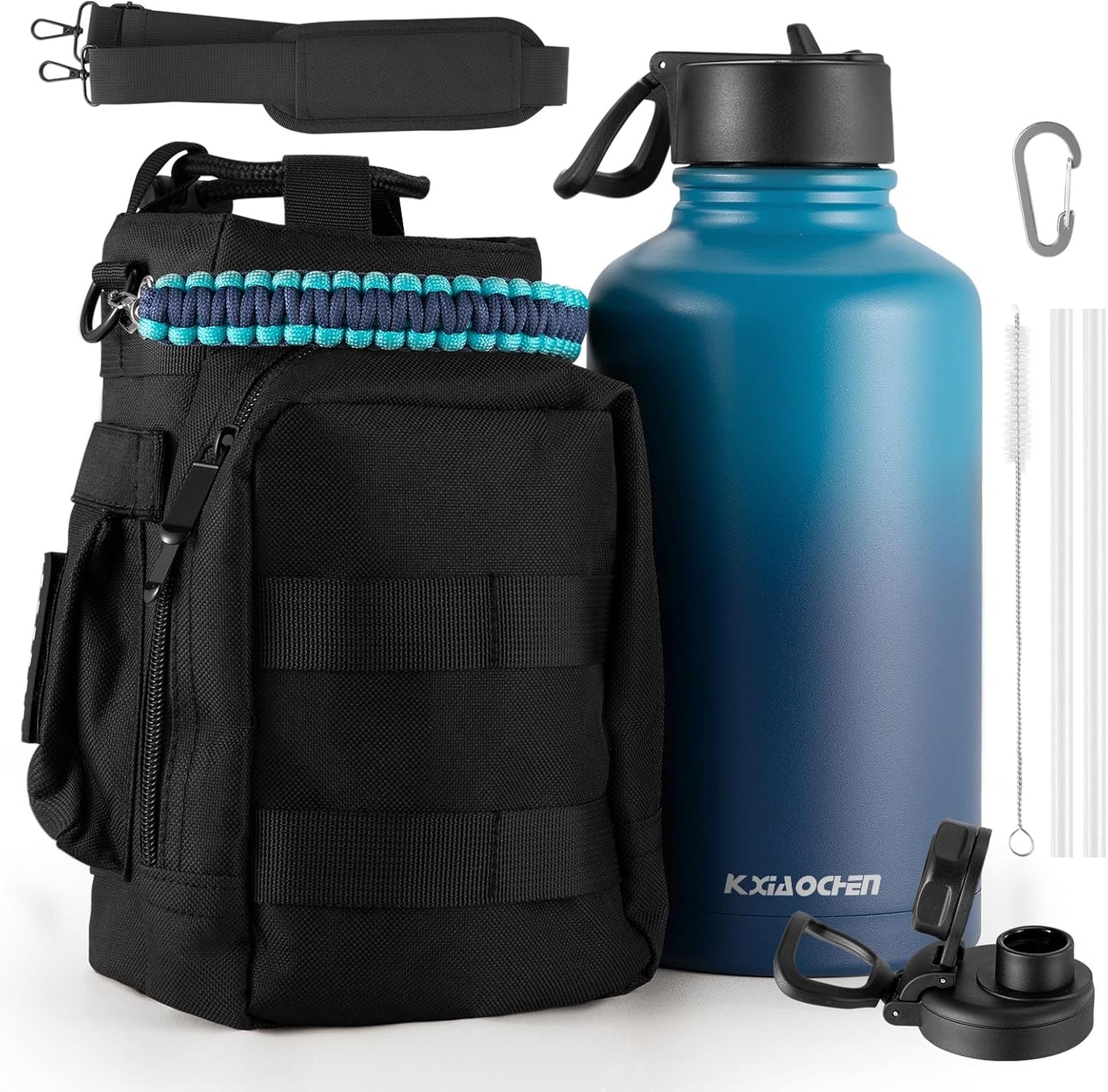 KXIAOCHEN Insulated Water Bottle With Strap, Cold For 48 Hrs Leak Proof, Triple Wall Stainless Steel Sports Water Bottle With Straw And Spout Lid For Gym Hiking Travel