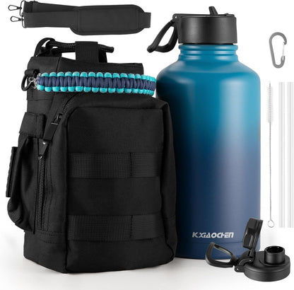 KXIAOCHEN Insulated Water Bottle With Strap, Cold For 48 Hrs Leak Proof, Triple Wall Stainless Steel Sports Water Bottle With Straw And Spout Lid For Gym Hiking Travel