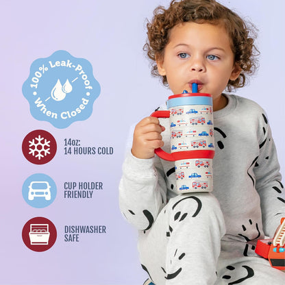 Ello Oasis 18oz Kids Tumbler with Handle & Retracting Straw, 100% Leakproof Reusable Insulated Stainless Steel Cup, Gifts for Teens Girls Boys, Keeps cold for 18 Hours, Cup Holder Friendly, Glacier