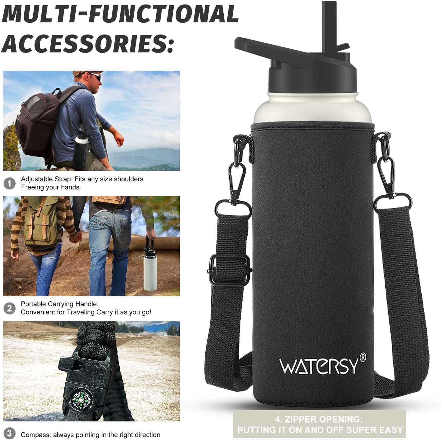 40oz Insulated Water Bottle (Cold for 48 Hrs),BPA Free&Leak Proof,Stainless Steel Water Flask,Water Jug with Straw Spout Lids for Gym,Hiking,Travel,Black Blue