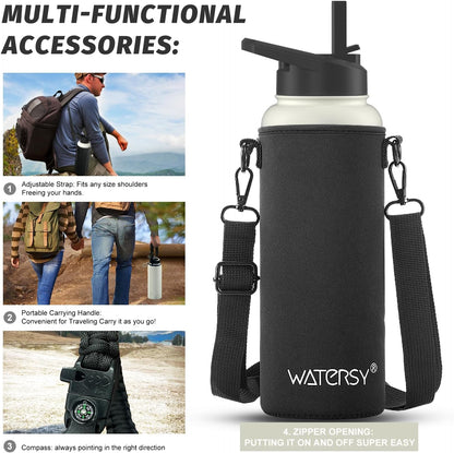 40oz Insulated Water Bottle (Cold for 48 Hrs),BPA Free&Leak Proof,Stainless Steel Water Flask,Water Jug with Straw Spout Lids for Gym,Hiking,Travel,Black Blue