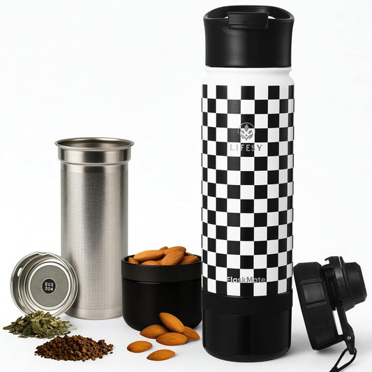 Tea Infuser Bottle & Cold Brew Travel Bottle – 18oz Insulated Flask with Storage, Filter & Dual Lids – For Work, Wellness & Gym – FLASKMATE All-in-One System (Mystic Lilac)