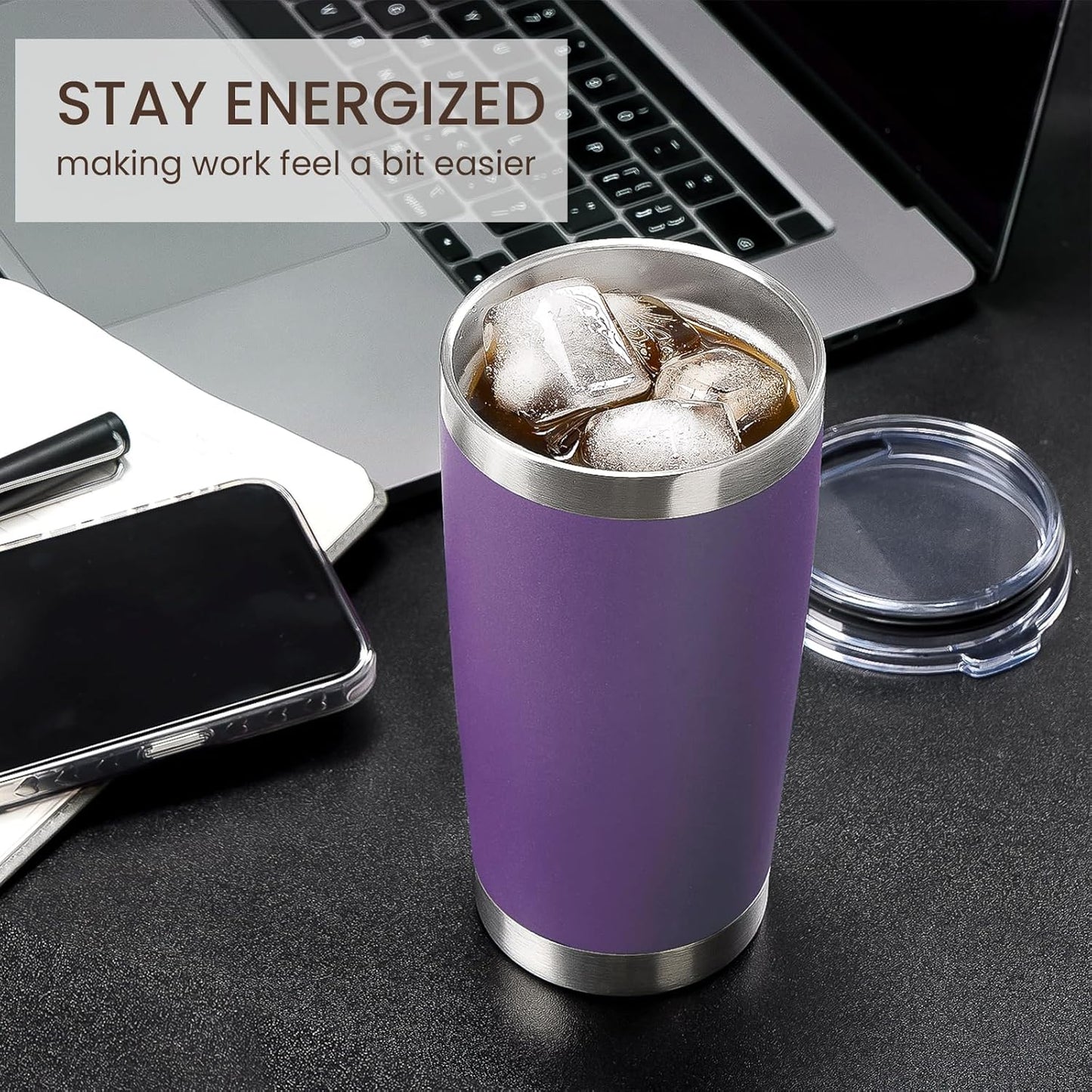 MEWAY 20oz Tumbler Cup Double Wall Vacuum Insulated Travel Mug Bulk, Stainless Steel Tumblers with Lid and Straw, Durable Powder Coated Coffee Cups for Cold & Hot Drinks (Navy, 1)