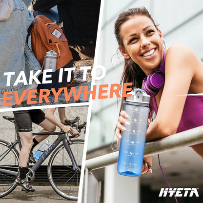 Hyeta 32oz Water Bottles with Straw - Stay Motivated and Hydrated with Convenient Times to Drink Markings, Durable, Leak-proof