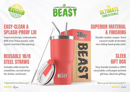 Beast 10 oz Tumbler Stainless Steel Vacuum Insulated Coffee Ice Cup Double Wall Travel Flask (Arctic White)