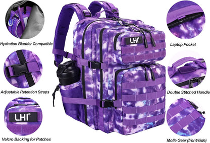 LHI Military Tactical Backpack for Men and Women 45L Army 3 Days Assault Pack Bag Large Rucksack with Molle System - Black - Colors A
