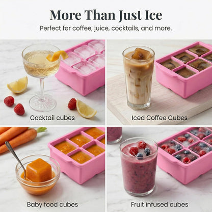 KitchFort Large Silicone Ice Cube Tray (2-Pack), Easy Release 2" Big Ice Cubes - Cocktail, Whiskey Ice Cubes Mold - Ice Trays for Freezer with Lid - Stackable Silicone Ice Tray - Black