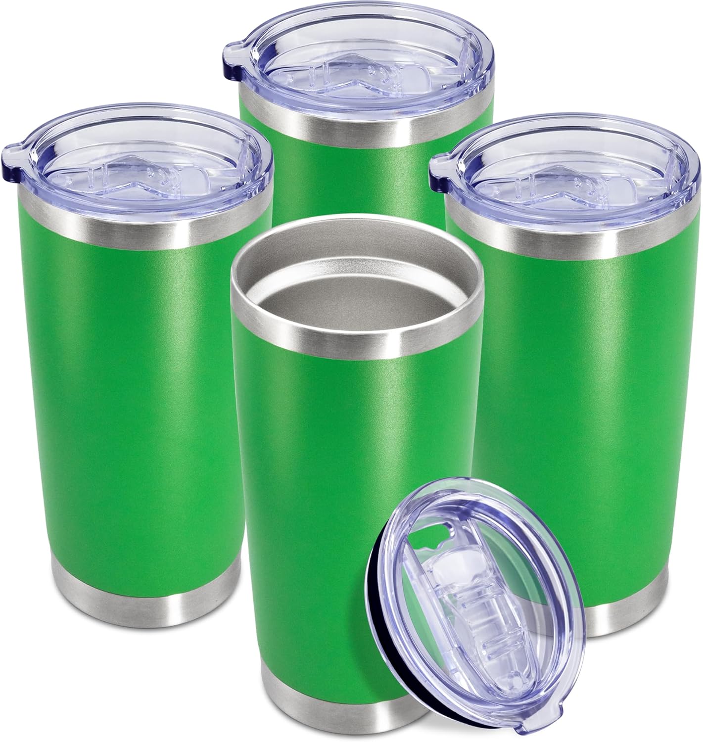 20 oz Tumbler Coffee Travel Tumblers Bulk with Lid Stainless Steel Double Wall Vacuum Insulated Mug Powder Coated Cups fit Car Cupholder for Hot and Cold - Stainless Steel, 4Pack