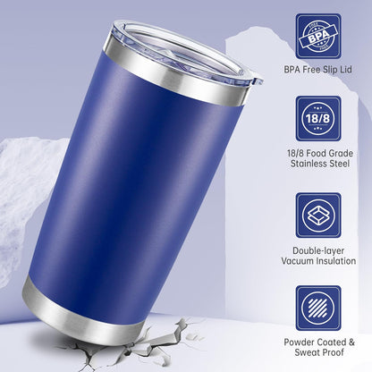 20 oz Tumblers Bulk Stainless Steel Tumbler with Lid Double Wall Vacuum Insulated Coffee Mug 20oz Powder Coated Cup for Hot and Cold Drinks, Stainless, 6 pack