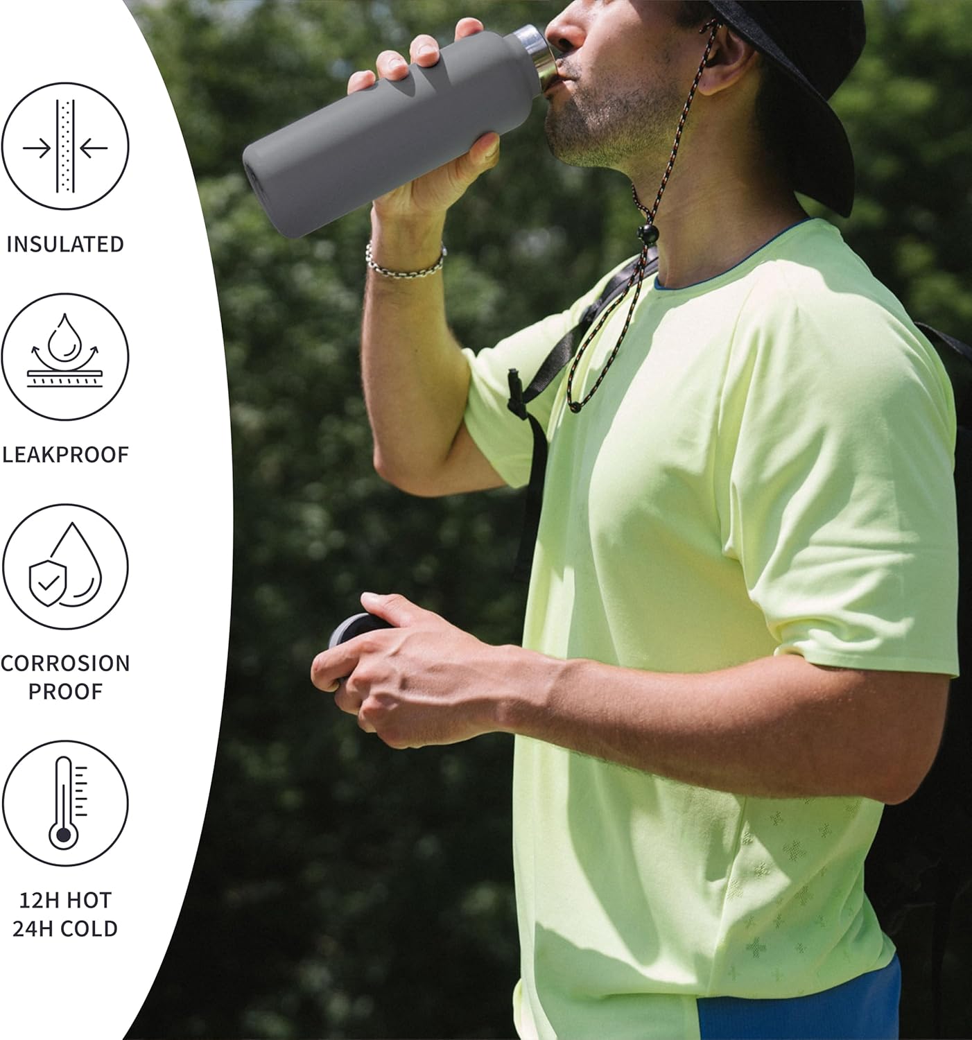 Bambaw 24 oz Stainless Steel Water Bottle, Insulated Metal Water Bottle Wide Mouth, Great for Hiking & Travel, With Handle Easy to Carry, Rust-Resistant & Durable (Aegean Blue)