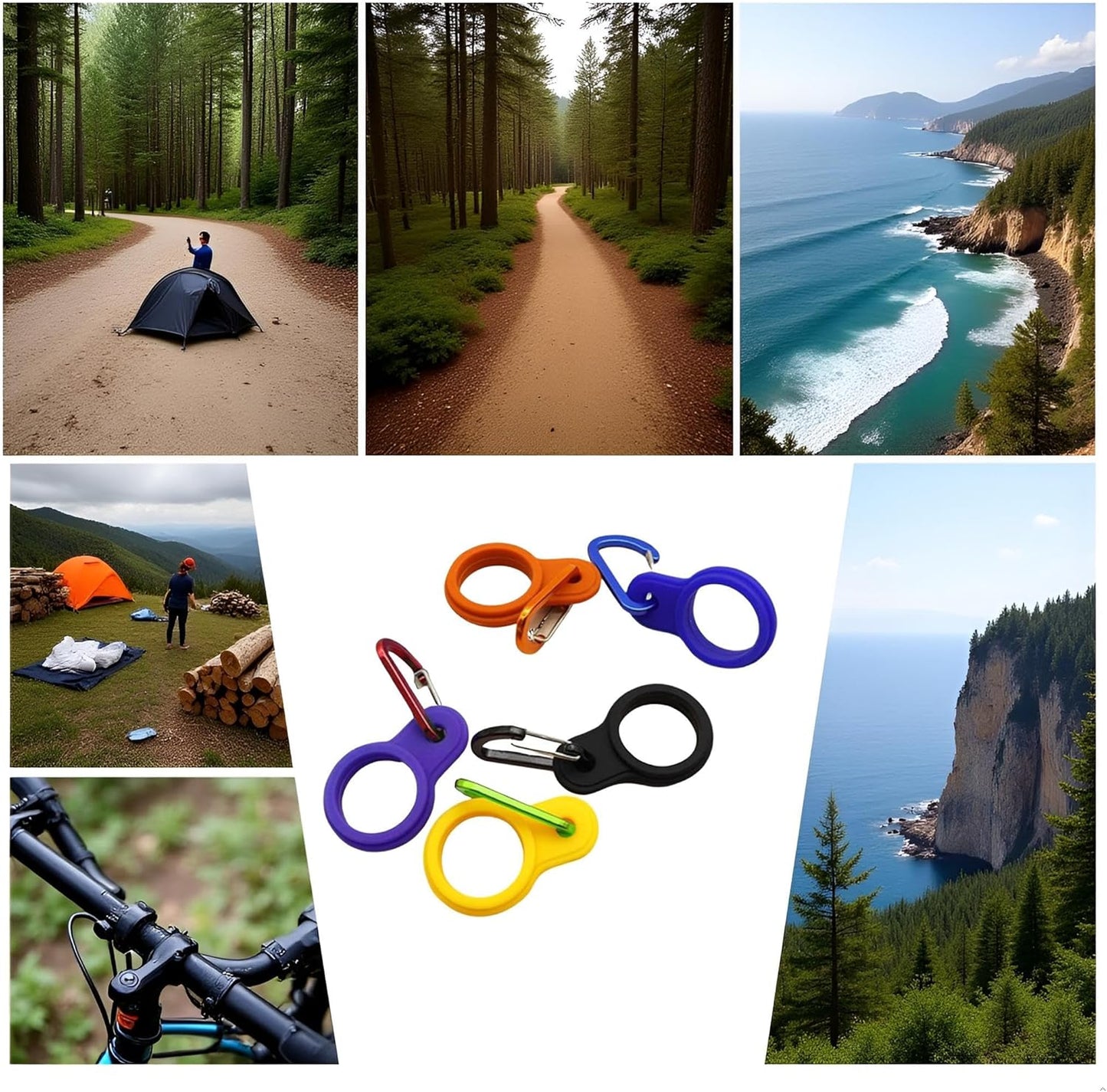 6 Pcs Silicone Water Bottle Buckle with Carabiner Clip Portable Secure Bottle Holder Water Bottle Hanging Rings Silicone Water Bottle Buckle Portable Hiking Camping Water Bottle Accessories