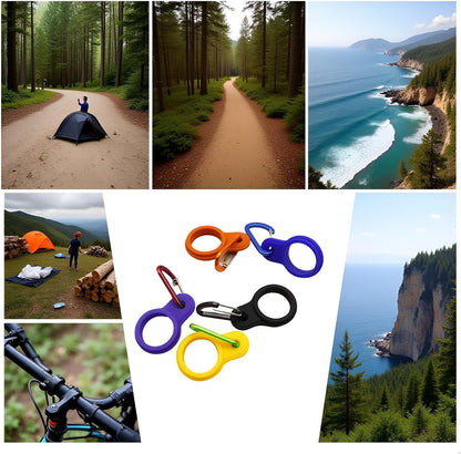 6 Pcs Silicone Water Bottle Buckle with Carabiner Clip Portable Secure Bottle Holder Water Bottle Hanging Rings Silicone Water Bottle Buckle Portable Hiking Camping Water Bottle Accessories