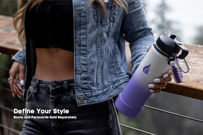 HYDRO CELL Stainless Steel Insulated Water Bottle with Straw - For Cold & Hot Drinks - Metal Vacuum Flask with Screw Cap and Modern Leakproof Sport Thermos for Adults (Neon 18oz)