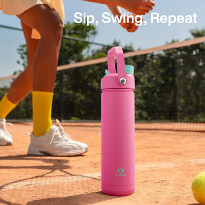 ENCOOL Insulated Water Bottle with Straw Stainless Steel Water Bottle, Leak-Proof, BPA-Free, Double Wall Vacuum Keeps Cold for 24 Hours for Sports, Travel, School (26 oz, Cotton Candy) - Colors C