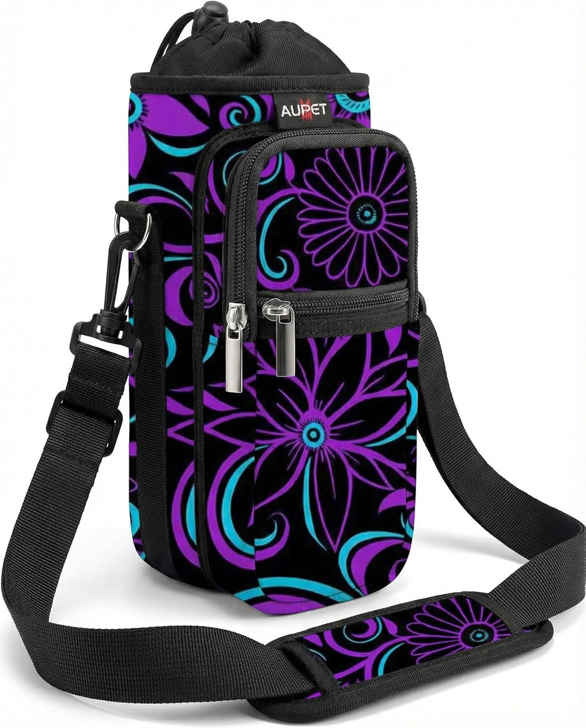 AUPET Water Bottle Sling Bag Sleeve Holder Carrier 25/32/40/64 oz,Insulated Crossbody Water Bottle Case Cover with Strap and Pockets for Men/Women Walking Hiking