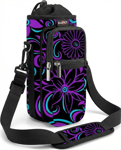 AUPET Water Bottle Sling Bag Sleeve Holder Carrier 25/32/40/64 oz,Insulated Crossbody Water Bottle Case Cover with Strap and Pockets for Men/Women Walking Hiking