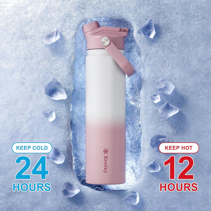 KEWIXY 32 oz Insulated Water Bottle, 2-in-1 Lid, Straw & Spout with Protected, Leak Proof, Keep Cold, Stainless Steel, Metal, Reusable, Handle, for Outdoor, Gym and School, 2 Lids, Blush Pink