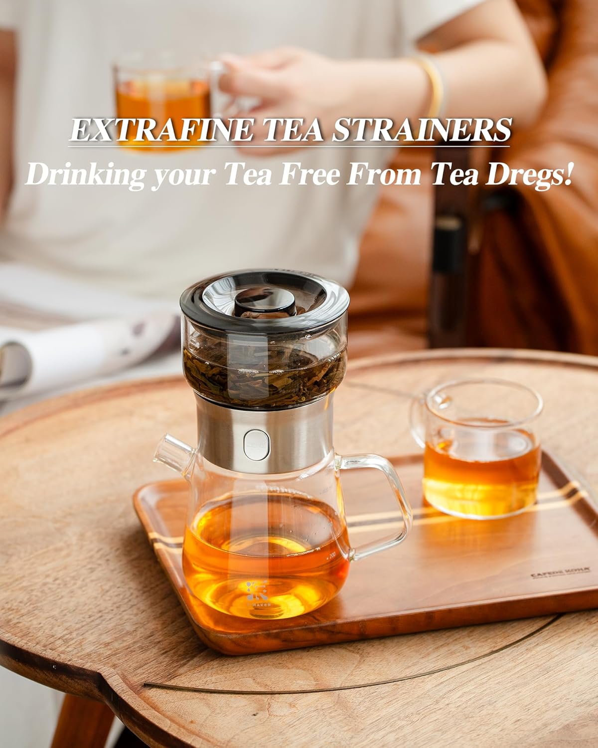 ZENS Modern Glass Infuser Teapot, One Touch Tea Maker for Loose Leaf Tea with Insulated Mug and Portable Case. Enchanted Pot Alternatives for Tea Lover Gifts