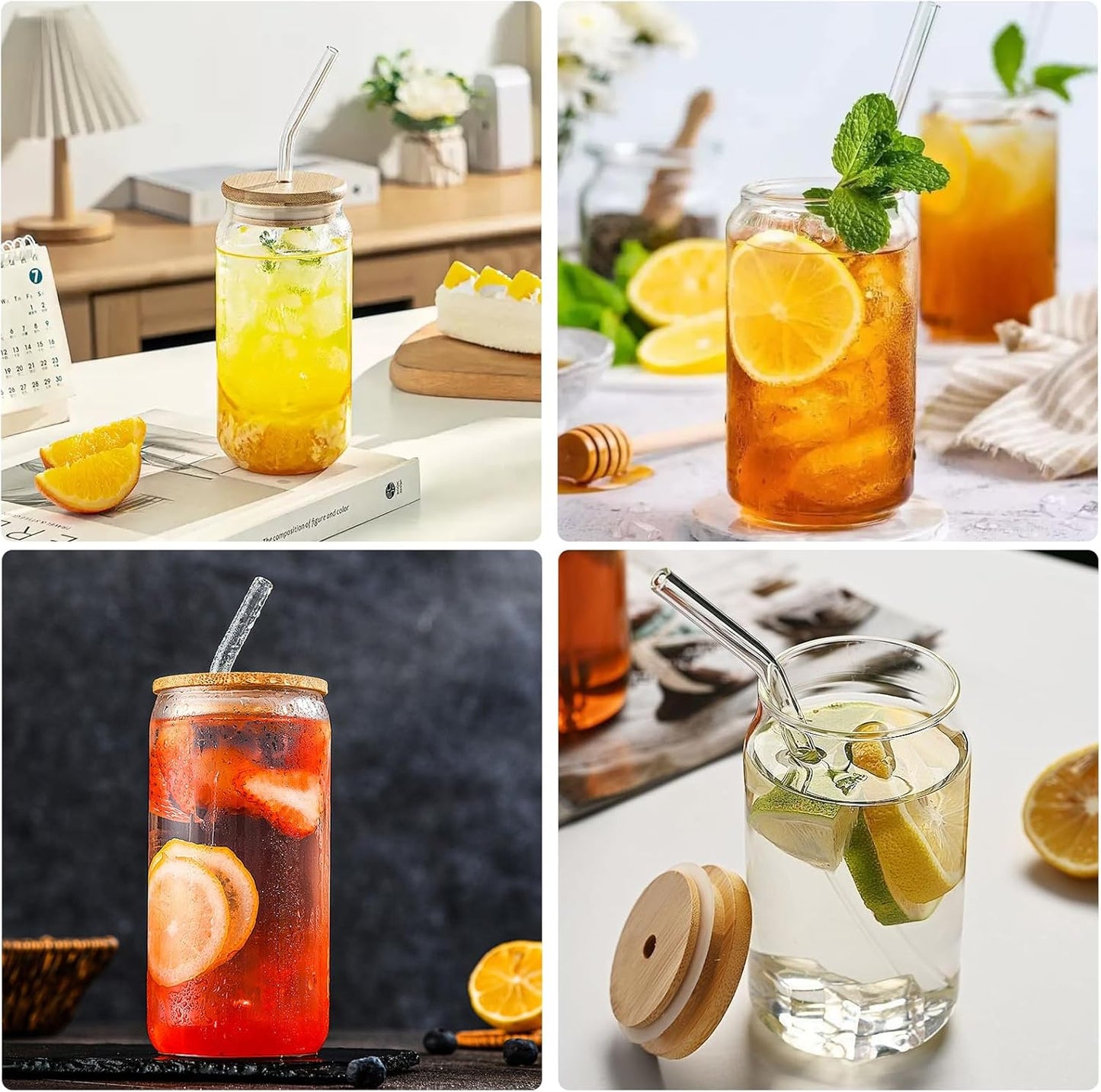 6 Pack Reusable Glass Straws,8.5'' x10MM,3 Straight and 3 Bent with 2 Cleaning Brushes,Perfect for Smoothies,Tea,Juice