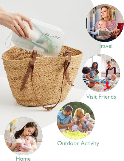 Momcozy Bottle Brush Kit with Push-Press Foam Design - Newborn Essentials Gift, Portable Cleaning Tool for Home & Travel, Baby Bottle Cleaner Brush for Breast Pumps & Nipples, Green