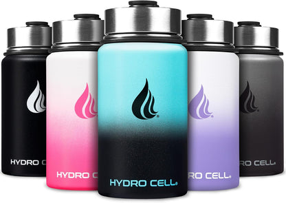 HYDRO CELL Stainless Steel Insulated Water Bottle with Straw - For Cold & Hot Drinks - Metal Vacuum Flask with Screw Cap and Modern Leakproof Sport Thermos for Adults (Neon 18oz)