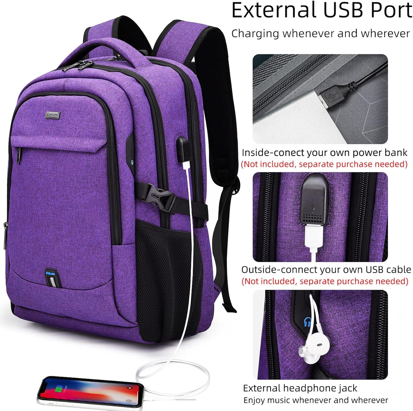 DUSLANG 17 Inch Laptop Backpack for Travel Water Resistant College Backpack for Men/Women Laptop Bag with USB Charging Port,Black - Colors B