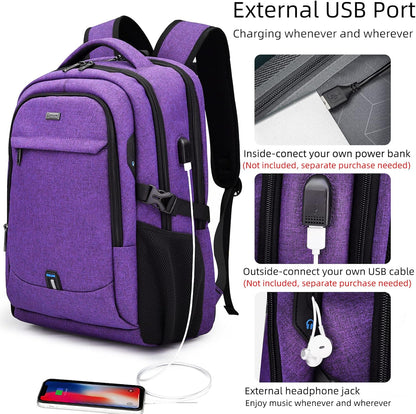 DUSLANG 17 Inch Laptop Backpack for Travel Water Resistant College Backpack for Men/Women Laptop Bag with USB Charging Port,Black - Colors B