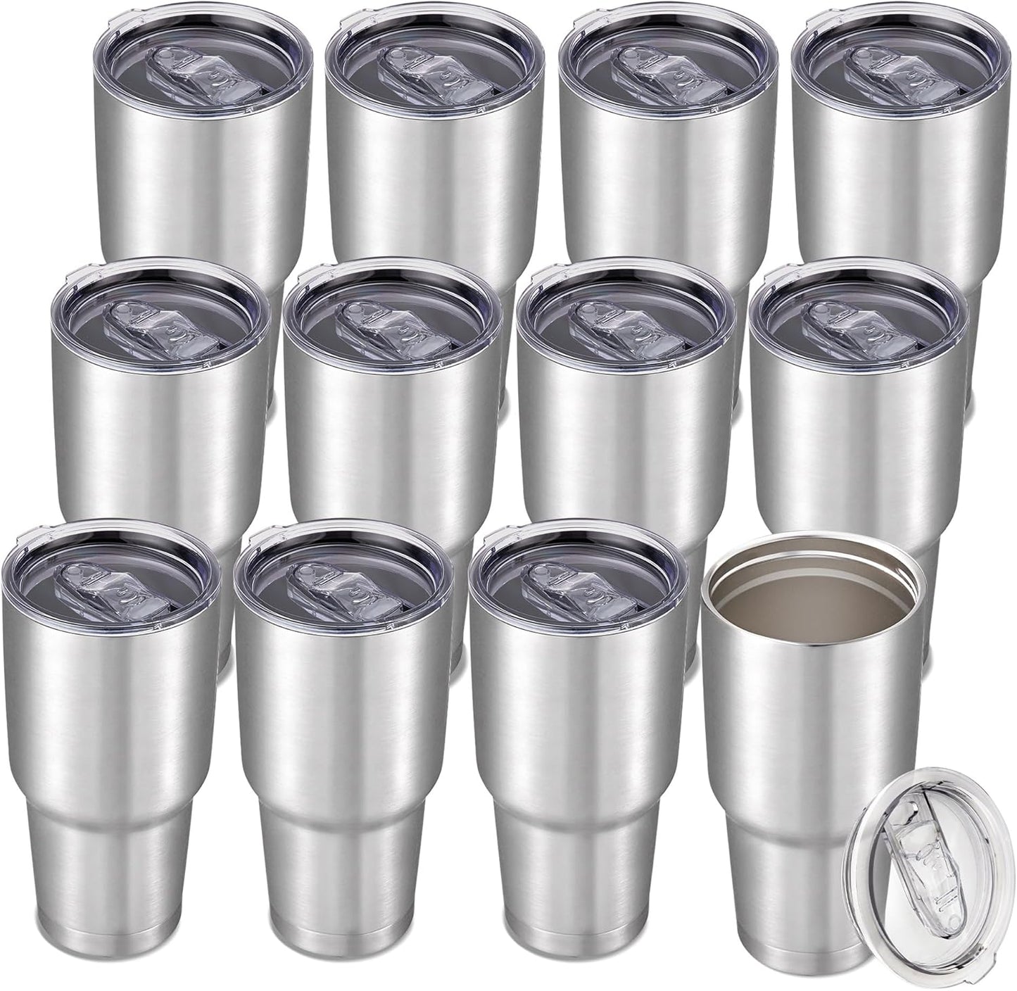 30 oz Tumbler with Lid Stainless Steel Tumblers Vacuum Insulated Cup Reusable Powder Coated Travel Mug Double Wall Leak Proof Portable Cups Keep Cold Drinks for 12 Hours, Stainless, 1 Pack