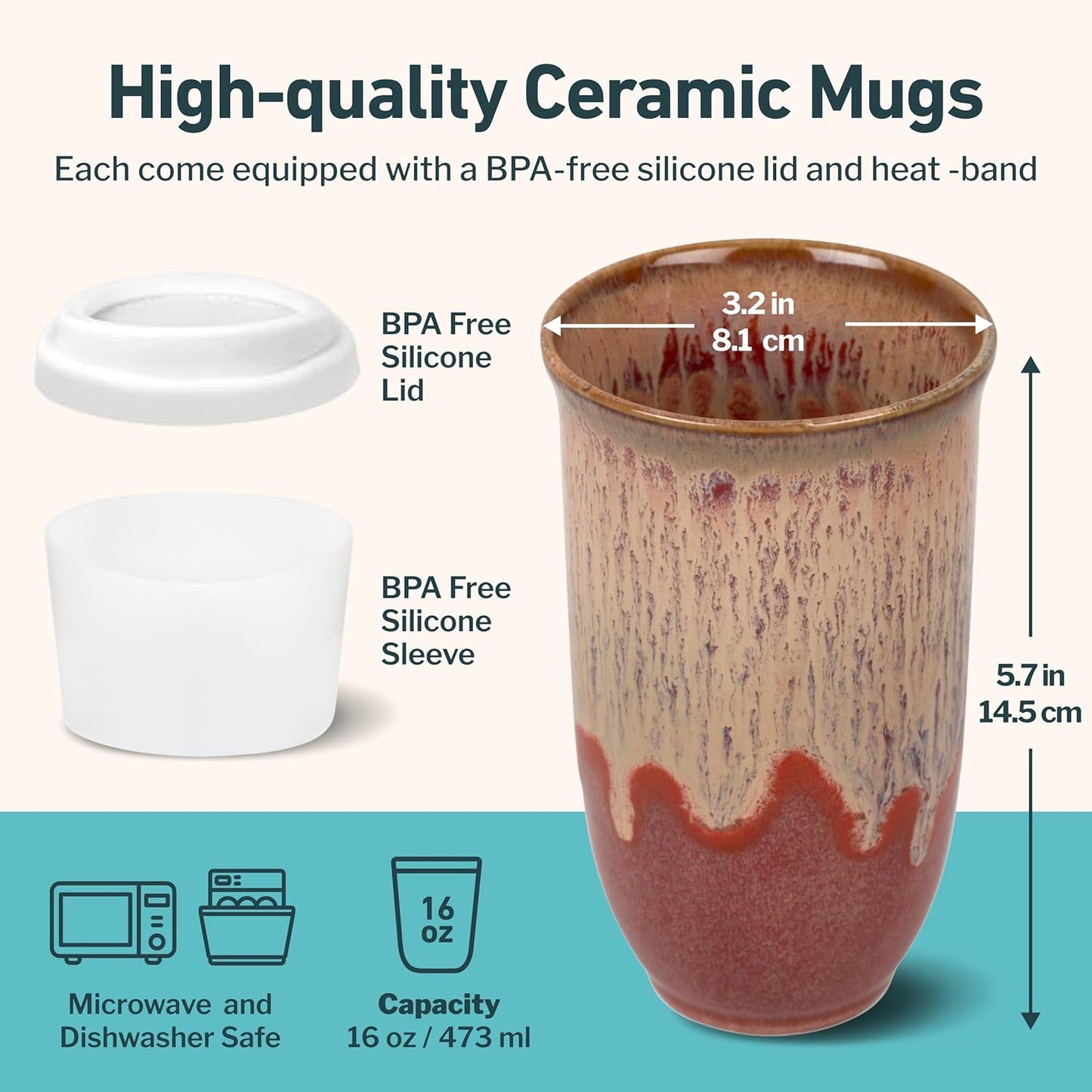 NOVA CERAMICS Coffee Tumbler – Travel Mug - On the Go Coffee Mug – Microwave & Dishwasher Safe Green Coffee Tumbler - Gifts For Women Men Him Her – 16oz – Monsoon