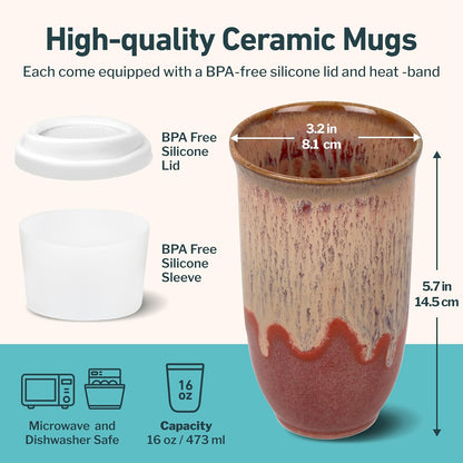 NOVA CERAMICS Coffee Tumbler – Travel Mug - On the Go Coffee Mug – Microwave & Dishwasher Safe Green Coffee Tumbler - Gifts For Women Men Him Her – 16oz – Monsoon