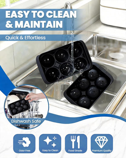 Large Ice Cube Tray for Freezer - 2 Pack Stackable Round Ice Cube Molds Set, Easy to Fill & Release with Storage Bin and Tongs for Kitchen, Party, Cocktail & Coffee, Gifts for Whiskey Lover (1.93In)