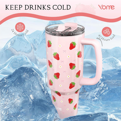 YOME 40oz Nurse Tumbler with Handle and Flip Straw | Stainless Steel Insulated Water Bottle | Keeps Drinks Cold | Dishwasher Safe | Cupholder Friendly | Gift Gym Travel Yoga
