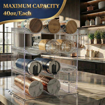 Stackable Water Bottle Organizer for Cabinet, Plastic Bottle Holder Designed for Starbucks Studded Tumblers up to 40oz, Plastic Cup Holder&Wine Rack for Pantry,Cupboard- 2 Layers Hold 6 Bottles